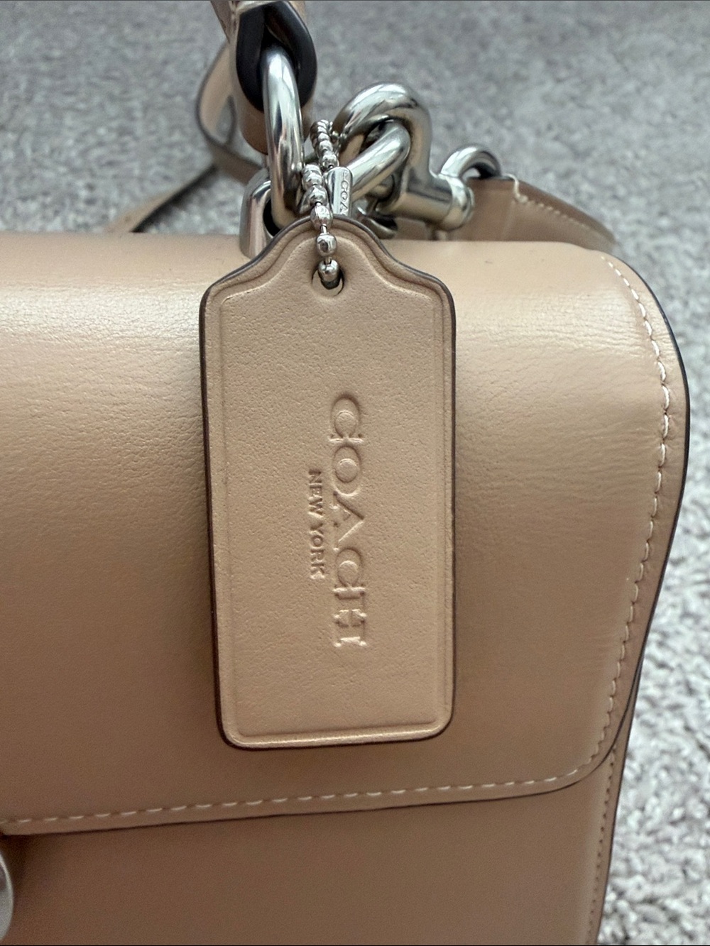 Coach Tan Leather Top-Handle Satchel with Silver Magnetic Hardware - Picture 3 of 6